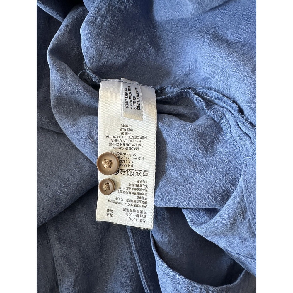Tommy Bahama Shirt Mens XXL Button Up Oh Tan and Palm Tiki Girls Silk Blue - Picture 13 of 16